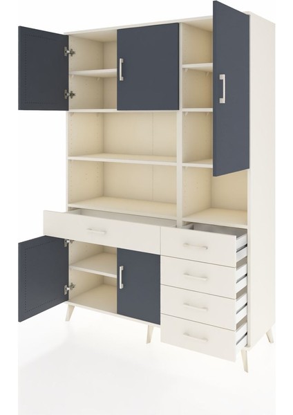 Hyperion Dolap 9 Raflı 5 Çekmeceli 5 Kapaklı 132X44X195 Aytaşı-Antrasit/aytaşı modelleri