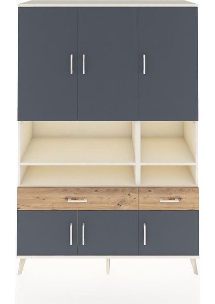 Hyperion Dolap 8 Raflı 2 Çekmeceli 6 Kapaklı 132X44X195 Aytaşı-Antrasit/çam