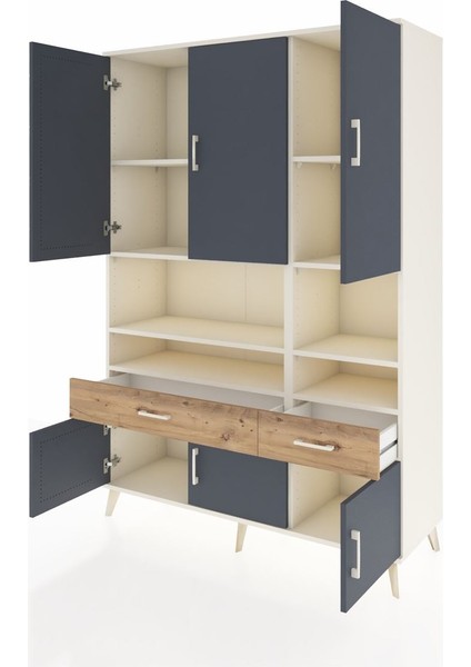 Hyperion Dolap 8 Raflı 2 Çekmeceli 6 Kapaklı 132X44X195 Aytaşı-Antrasit/çam modelleri