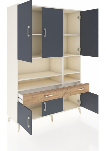 Hyperion Dolap 8 Raflı 2 Çekmeceli 6 Kapaklı 132X44X195 Aytaşı-Antrasit/çam indirimleri