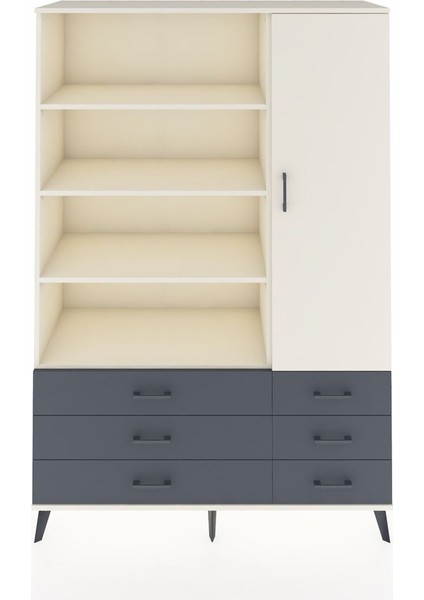 Hyperion Dolap 8 Raflı 6 Çekmeceli Tek Kapaklı 132X44X195 Aytaşı-Aytaşı/antrasit