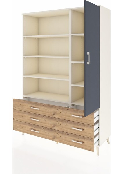 Hyperion Dolap 8 Raflı 6 Çekmeceli Tek Kapaklı 132X44X195 Aytaşı-Antrasit/çam modelleri