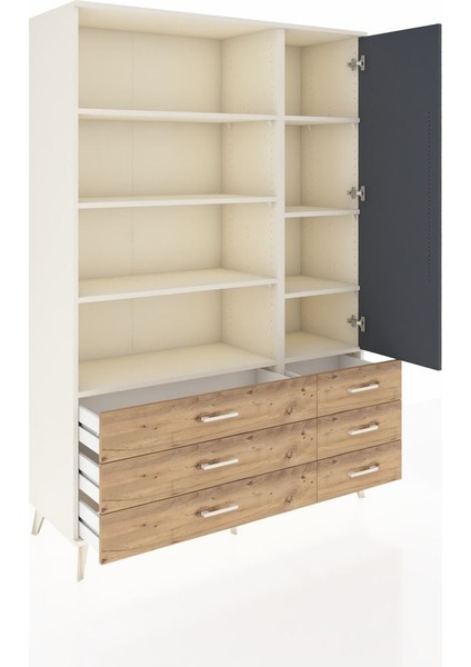 Hyperion Dolap 8 Raflı 6 Çekmeceli Tek Kapaklı 132X44X195 Aytaşı-Antrasit/çam indirimleri