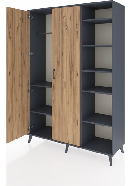 Hyperion Dolap 7 Raflı 2 Kapaklı Tek Askılı 132X44X195 Antrasit-Çam/antrasit modelleri