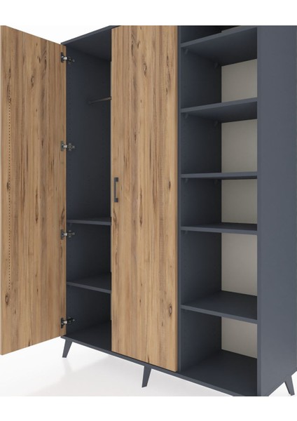 Hyperion Dolap 7 Raflı 2 Kapaklı Tek Askılı 132X44X195 Antrasit-Çam/antrasit fırsatları