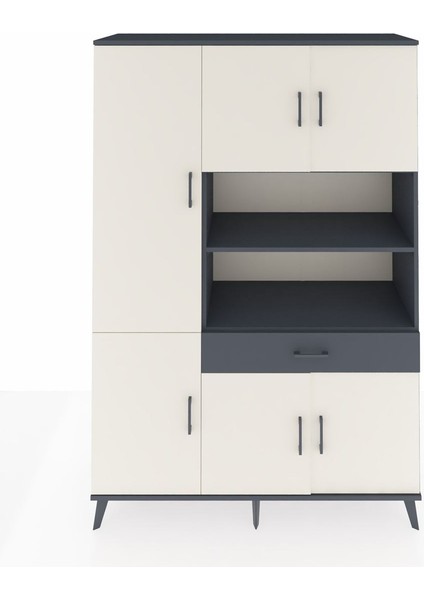 Hyperion Dolap 10 Raflı Tek Çekmeceli 6 Kapaklı 132X44X195 Antrasit-Aytaşı/antrasit