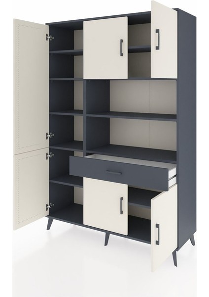 Hyperion Dolap 10 Raflı Tek Çekmeceli 6 Kapaklı 132X44X195 Antrasit-Aytaşı/antrasit modelleri