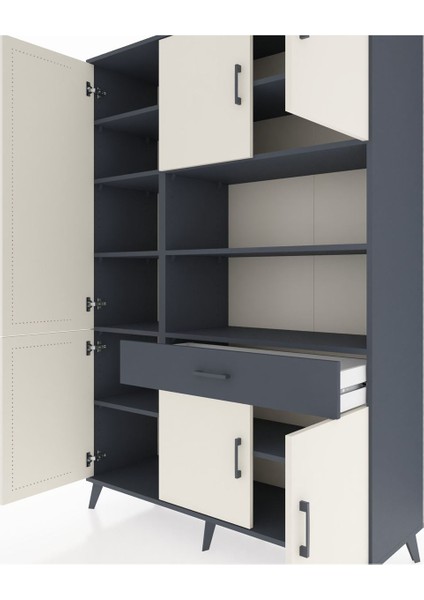 Hyperion Dolap 10 Raflı Tek Çekmeceli 6 Kapaklı 132X44X195 Antrasit-Aytaşı/antrasit fırsatları
