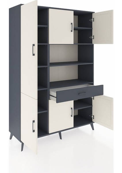 Hyperion Dolap 10 Raflı Tek Çekmeceli 6 Kapaklı 132X44X195 Antrasit-Aytaşı/antrasit indirimleri
