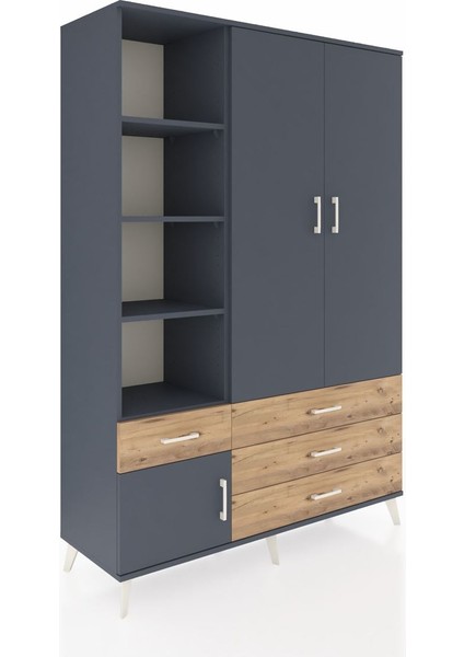 Hyperion Dolap 5 Raflı 4 Çekmeceli Tek Askılı 132X44X195 Antrasit-Antrasit/çam fiyatları