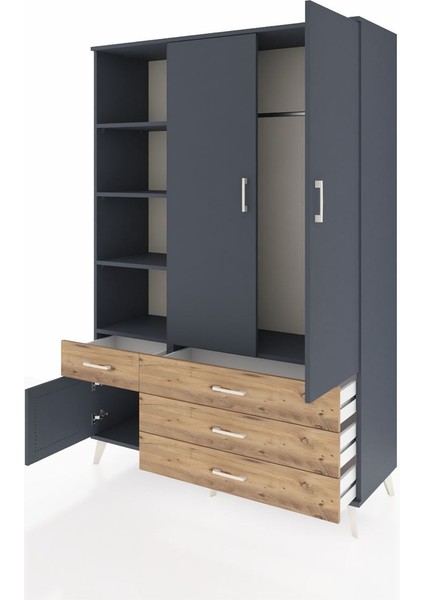 Hyperion Dolap 5 Raflı 4 Çekmeceli Tek Askılı 132X44X195 Antrasit-Antrasit/çam modelleri