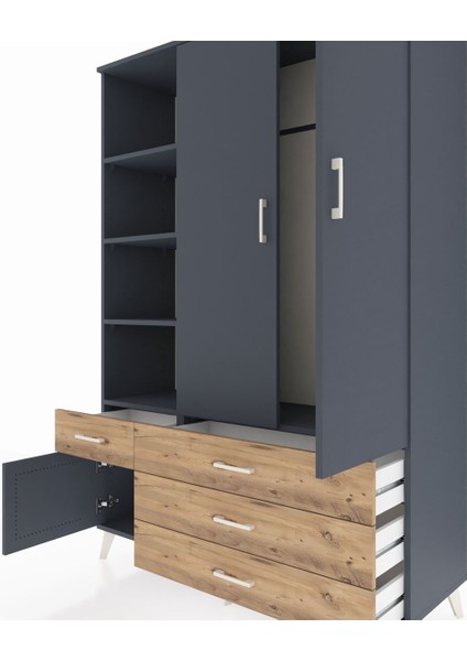 Hyperion Dolap 5 Raflı 4 Çekmeceli Tek Askılı 132X44X195 Antrasit-Antrasit/çam fırsatları