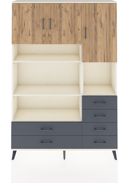 Arges Dolap 9 Raflı 6 Çekmeceli 3 Kapaklı 132X30X195 Aytaşı-Çam/antrasit