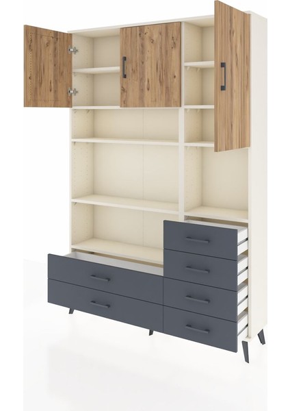 Arges Dolap 9 Raflı 6 Çekmeceli 3 Kapaklı 132X30X195 Aytaşı-Çam/antrasit modelleri