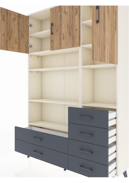 Arges Dolap 9 Raflı 6 Çekmeceli 3 Kapaklı 132X30X195 Aytaşı-Çam/antrasit fırsatları