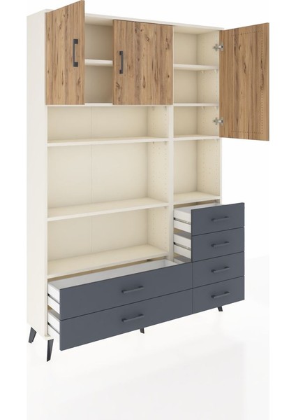 Arges Dolap 9 Raflı 6 Çekmeceli 3 Kapaklı 132X30X195 Aytaşı-Çam/antrasit indirimleri