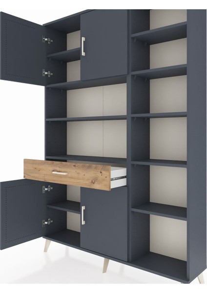 Arges Dolap 10 Raflı Tek Çekmeceli 4 Kapaklı 132X30X195 Antrasit-Antrasit/çam fırsatları