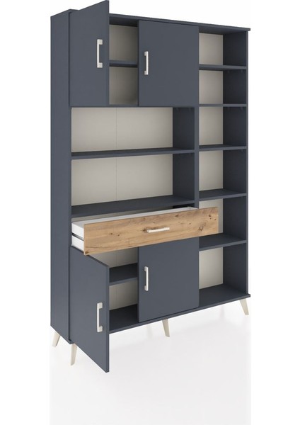 Arges Dolap 10 Raflı Tek Çekmeceli 4 Kapaklı 132X30X195 Antrasit-Antrasit/çam indirimleri