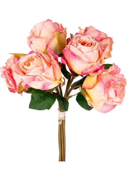 Yapay Çiçek Gül 6'lı Demet Fuşya-Sarı 37 Cm.