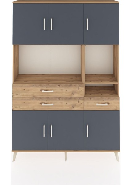 Arges Dolap 9 Raflı 3 Çekmeceli 6 Kapaklı 132X30X195 Çam-Antrasit/çam