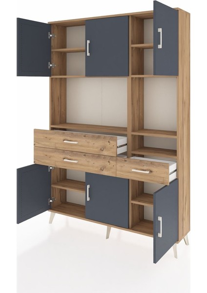 Arges Dolap 9 Raflı 3 Çekmeceli 6 Kapaklı 132X30X195 Çam-Antrasit/çam modelleri