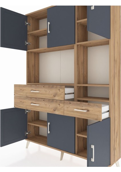 Arges Dolap 9 Raflı 3 Çekmeceli 6 Kapaklı 132X30X195 Çam-Antrasit/çam fırsatları