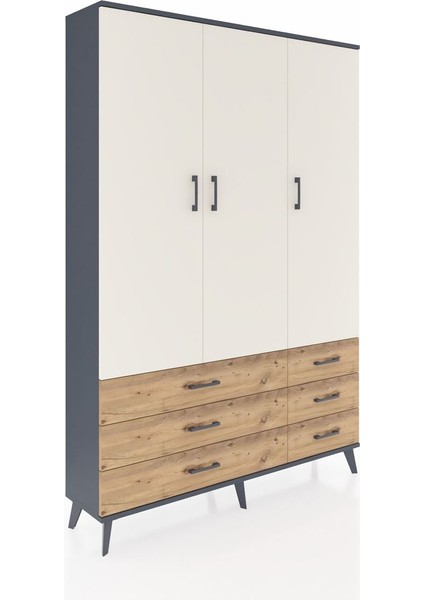 Arges Dolap 5 Raflı 6 Çekmeceli Tek Askılı 132X30X195 Antrasit-Aytaşı/çam fiyatları