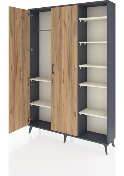 Arges Dolap 7 Raflı 2 Kapaklı Tek Askılı 132X30X195 Antrasit-Çam/aytaşı modelleri