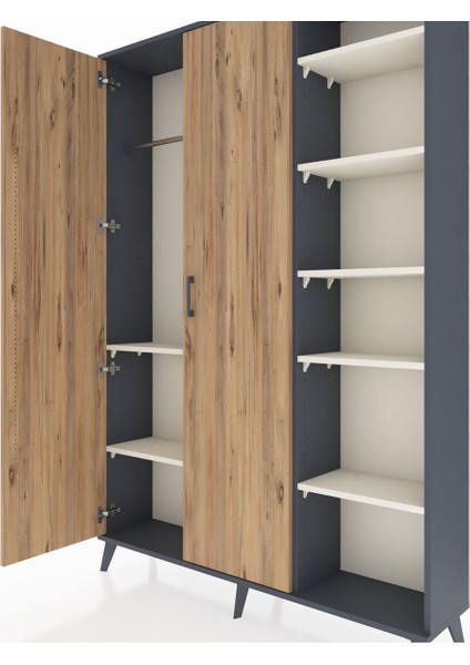 Arges Dolap 7 Raflı 2 Kapaklı Tek Askılı 132X30X195 Antrasit-Çam/aytaşı fırsatları