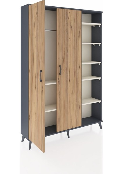 Arges Dolap 7 Raflı 2 Kapaklı Tek Askılı 132X30X195 Antrasit-Çam/aytaşı indirimleri
