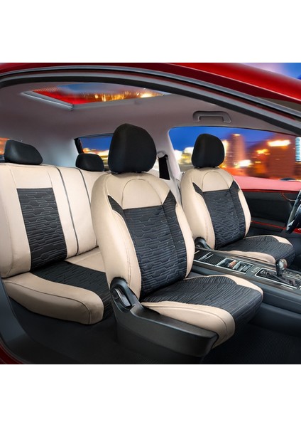 Renault Megane 3 Yarı Deri Oto Koltuk Kılıfı Ön Arka Set Bej Siyah Premium Seri Scr