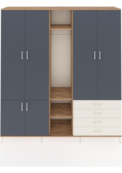Hyperion Dolap 14 Raflı 4 Çekmeceli Tek Askılı 220X44X243 Çam-Antrasit/aytaşı