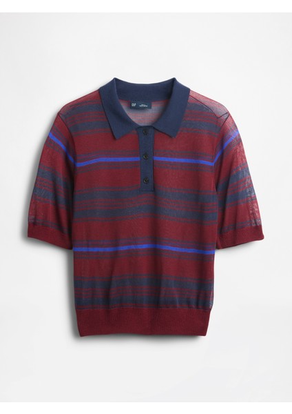 Kadın Kırmızı Şeffaf Kısa Polo Kazak fiyatları