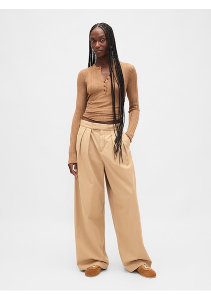 Kadın Koyu Bej Transparan Fitilli Henley Kazak indirimleri