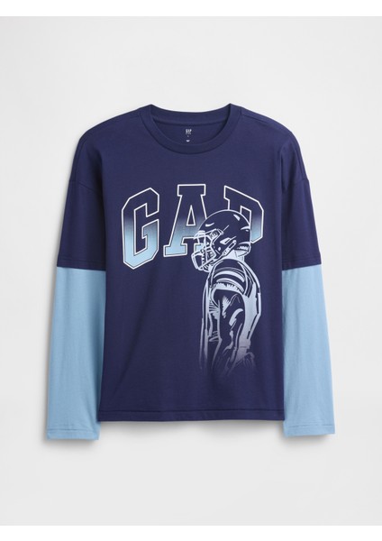 Erkek Çocuk Lacivert Relaxed Grafik Baskılı T-Shirt