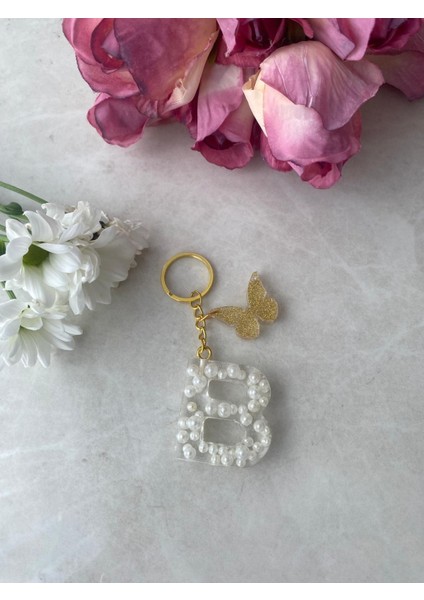 B Harf Incili Anahtarlık & Charm [ponpon Seçeneğiyle ]