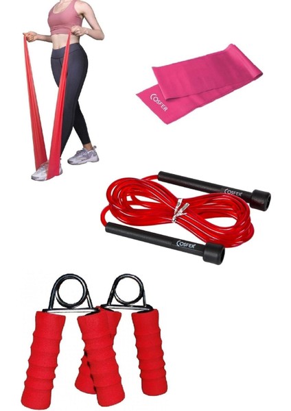 3'lü Set Kondisyon Fitnes Spor Atlama Ipi Egzersiz Pilates Bandı El Parmak Güçlendirme El Yayı