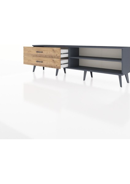 Arges Tv Ünitesi Tek Raflı 2 Çekmeceli 176X30X51 Antrasit-Antrasit/çam modelleri
