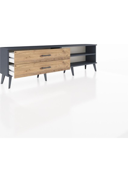 Arges Tv Ünitesi Tek Raflı 2 Çekmeceli 176X30X51 Antrasit-Antrasit/çam indirimleri
