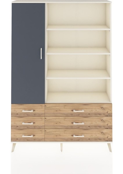 Arges Dolap 8 Raflı 6 Çekmeceli Tek Kapaklı 132X30X195 Aytaşı-Antrasit/çam