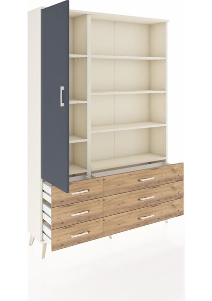 Arges Dolap 8 Raflı 6 Çekmeceli Tek Kapaklı 132X30X195 Aytaşı-Antrasit/çam indirimleri