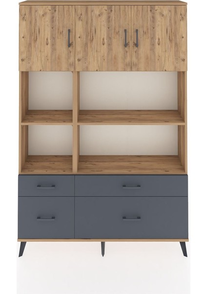 Arges Dolap 8 Raflı 4 Çekmeceli 3 Kapaklı 132X30X195 Çam-Çam/antrasit