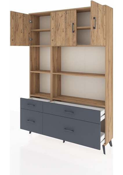 Arges Dolap 8 Raflı 4 Çekmeceli 3 Kapaklı 132X30X195 Çam-Çam/antrasit modelleri
