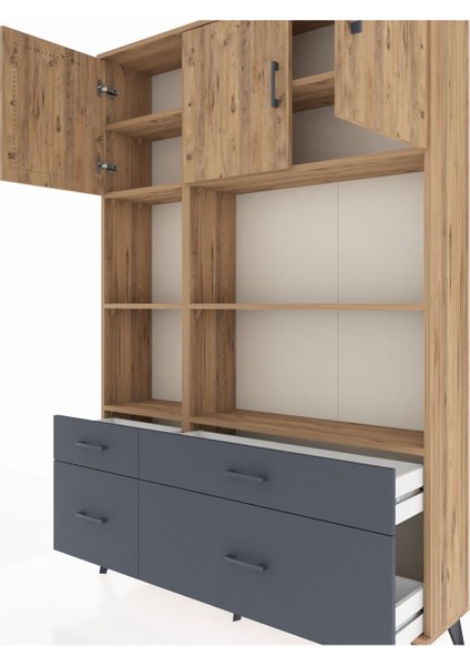 Arges Dolap 8 Raflı 4 Çekmeceli 3 Kapaklı 132X30X195 Çam-Çam/antrasit fırsatları