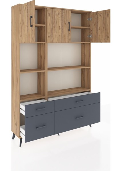 Arges Dolap 8 Raflı 4 Çekmeceli 3 Kapaklı 132X30X195 Çam-Çam/antrasit indirimleri