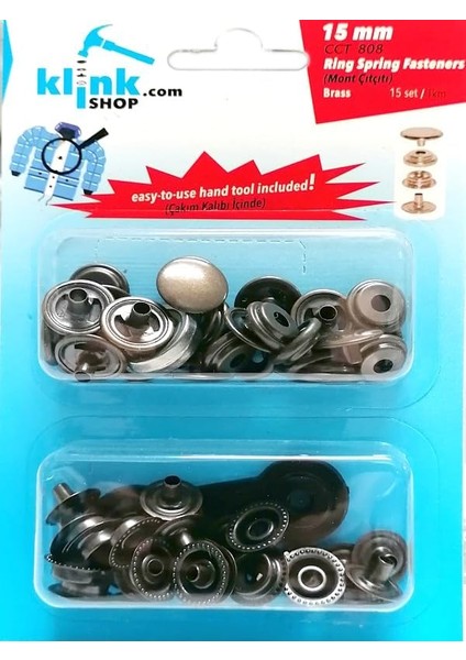 15 mm Kendin Yap Kiti, Kalın Mont, Giyim, Çanta, Deri Için Çekiçle Uygulama Aparatları ve Sarı Renk 15 Adet Çıtçıt Düğme Takım-Paslanmaz Pirinç