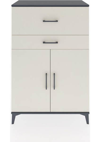 Hyperion Dolap Tek Raflı 2 Çekmeceli 2 Kapaklı 88X44X134 Antrasit-Aytaşı