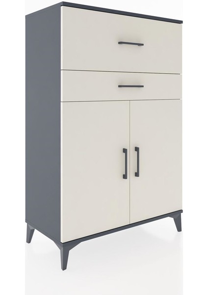 Hyperion Dolap Tek Raflı 2 Çekmeceli 2 Kapaklı 88X44X134 Antrasit-Aytaşı fiyatları