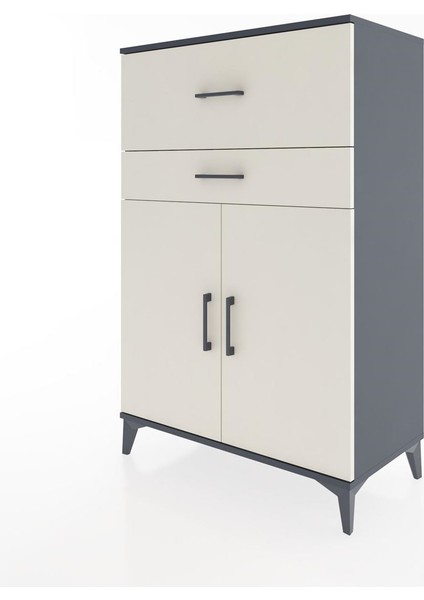 Hyperion Dolap Tek Raflı 2 Çekmeceli 2 Kapaklı 88X44X134 Antrasit-Aytaşı modelleri