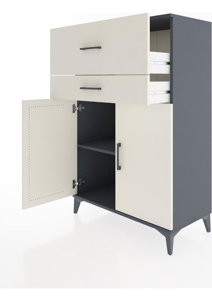 Hyperion Dolap Tek Raflı 2 Çekmeceli 2 Kapaklı 88X44X134 Antrasit-Aytaşı fırsatları